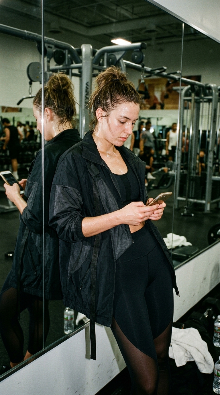 Member in front of the mirror after training